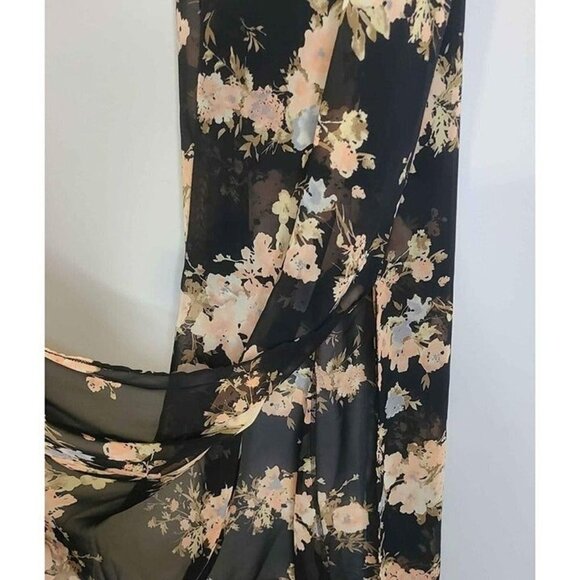 Daytrip Black Floral Spaghetti Strap Tie Back Half Lined Side Split Maxi Dress - Picture 4 of 9